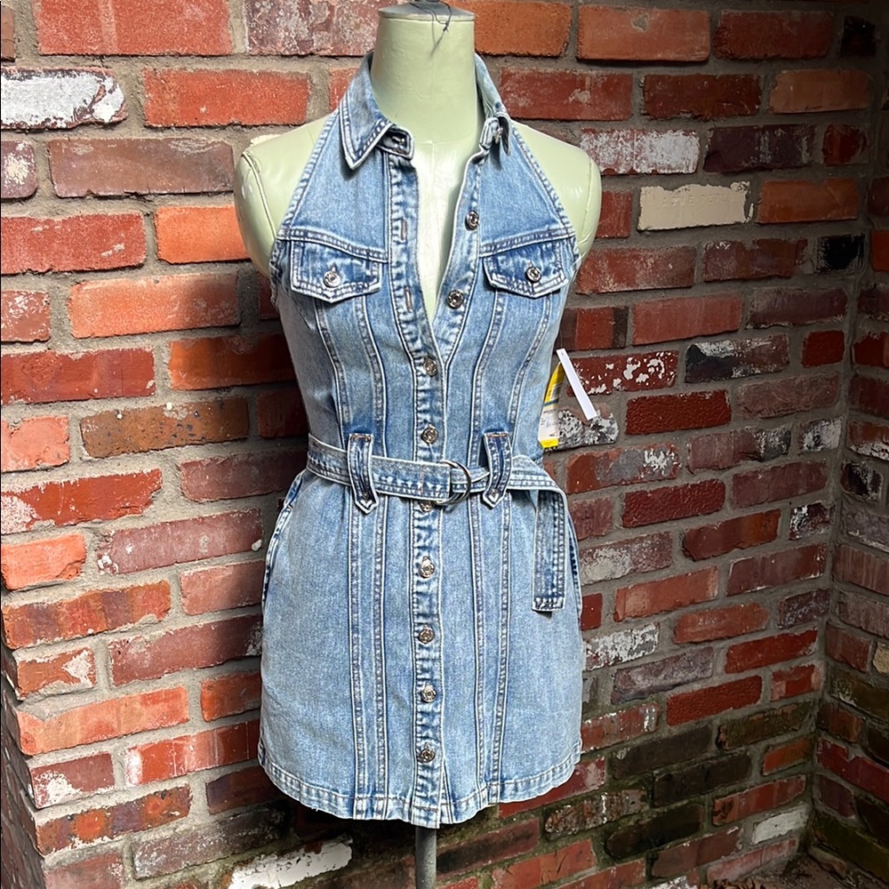 NWT Circus NY Kinetic Denim Halter Dress with Belt size 25